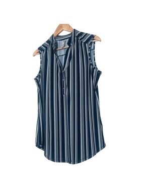 NWOT Perseption Concept Blue White Green Striped Buttons Spring Top XL Stretch